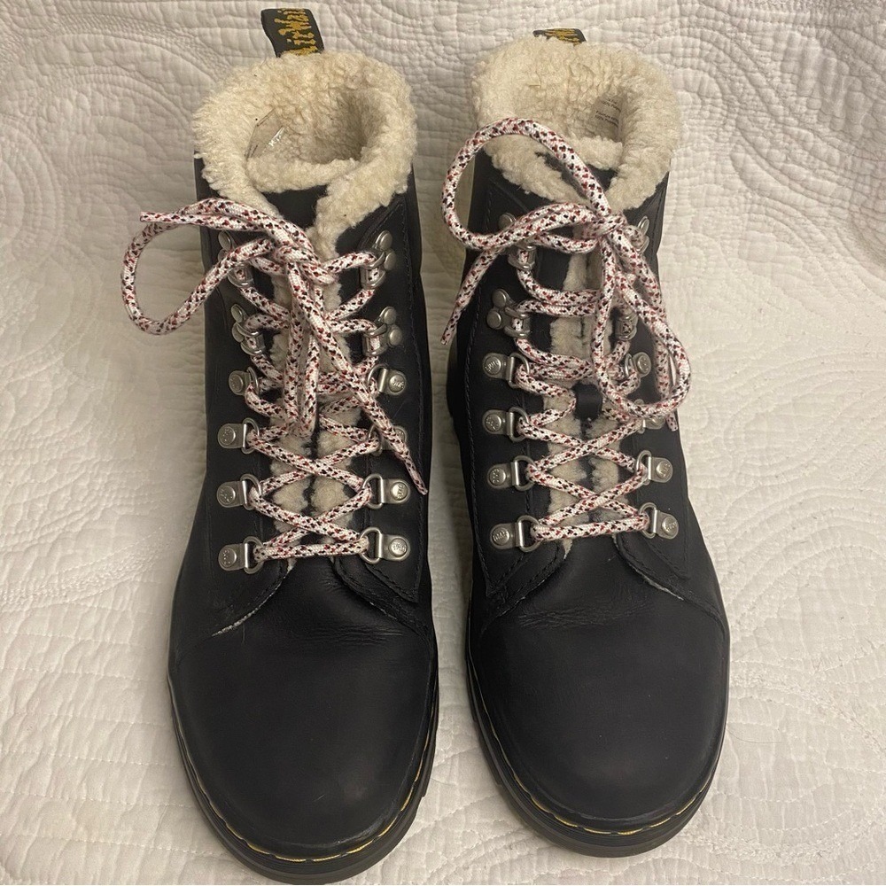 Dr. Martens Combs Faux Fur Lined Black Leather‎ Platform Boots Women 8